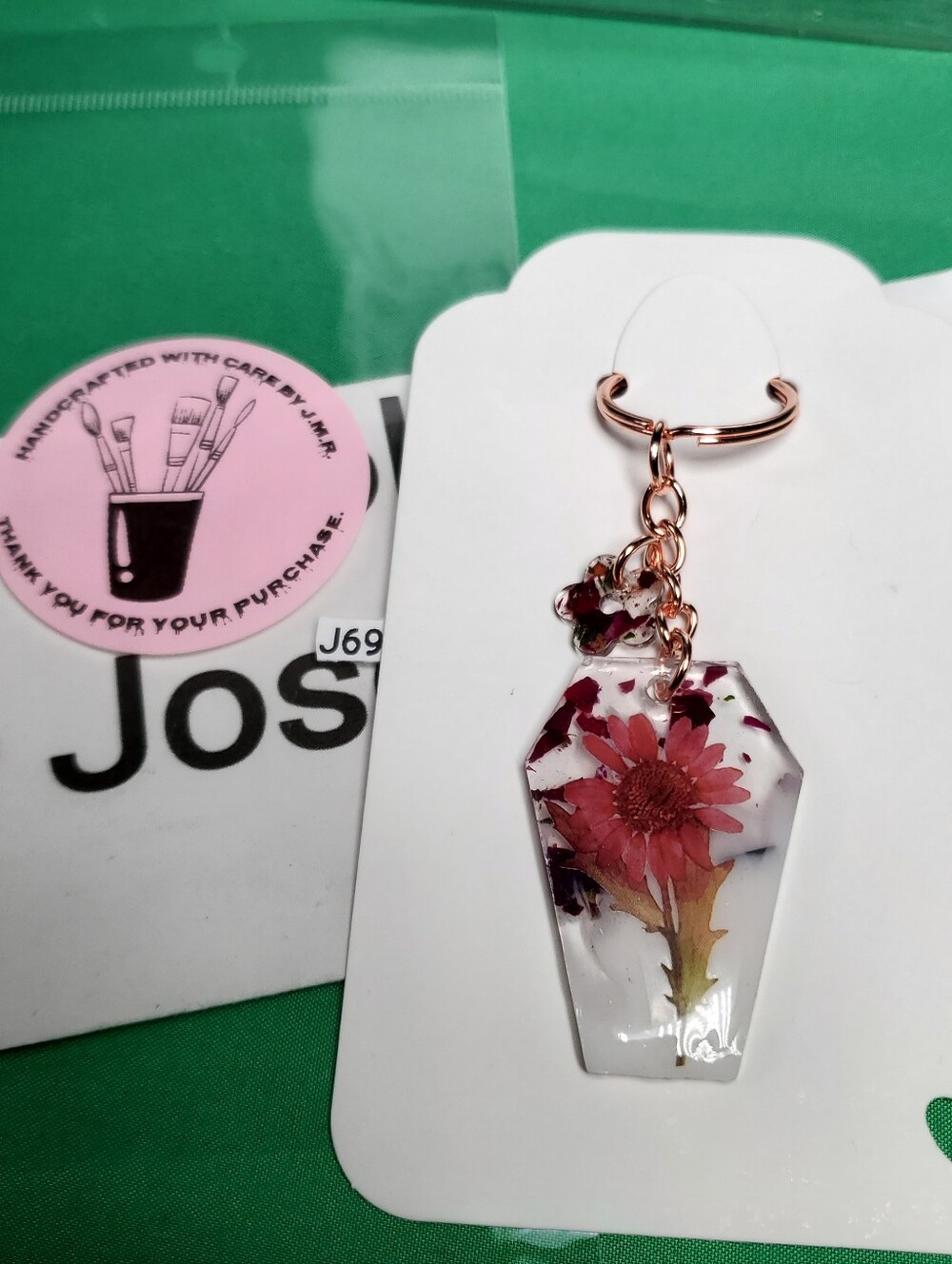 Handmade Floral Coffin Resin Keychain